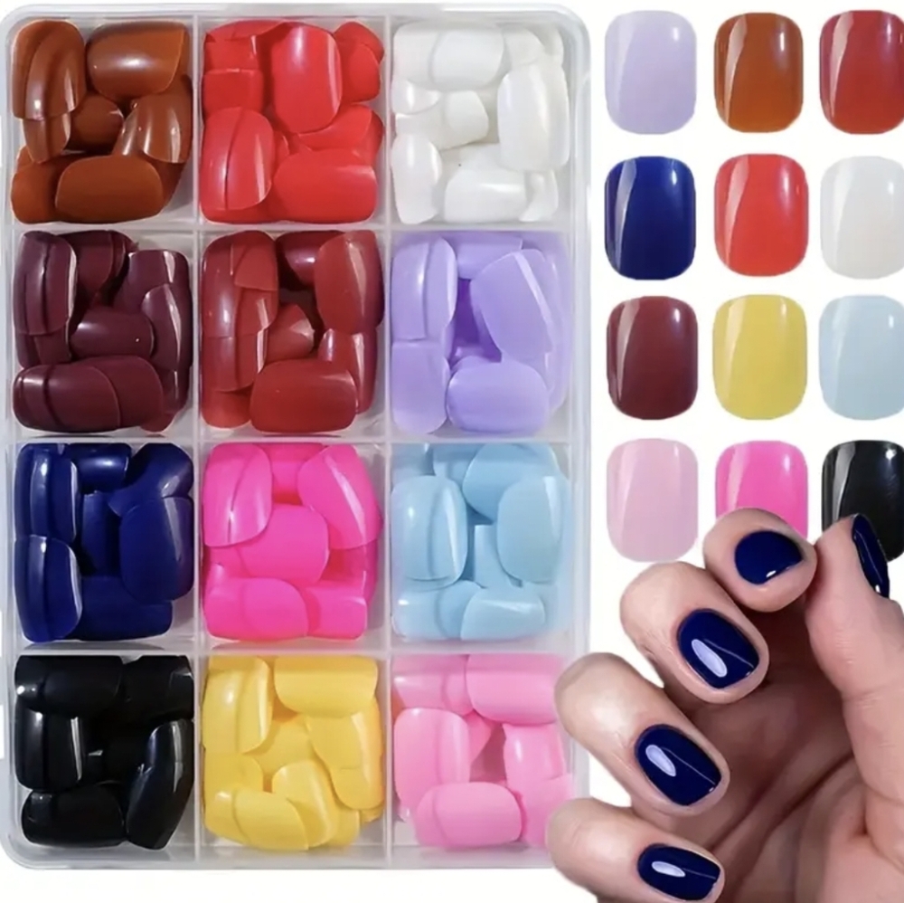 Short Square Press On Nails Set 12 Colors 288 Peices
